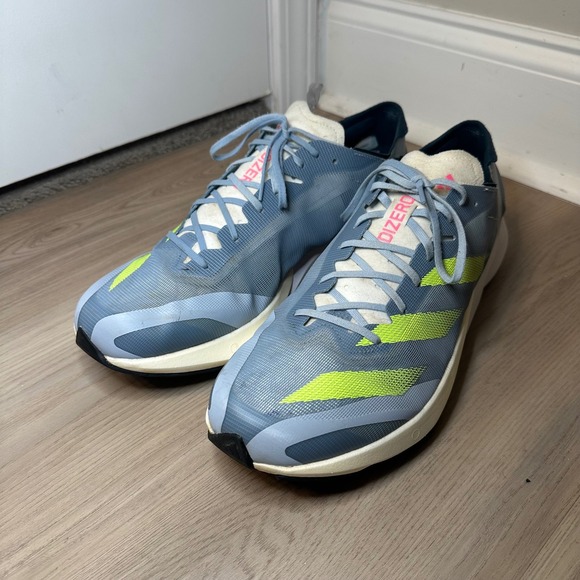 Adidas Adizero Adios 8 Mens‎ Running Shoes Lightstrike Pro Blue Yellow Sz 14